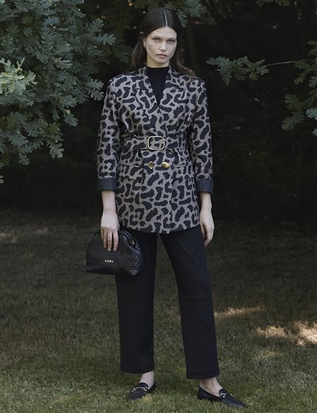 Leopar Desen Blazer Ceket Vizon