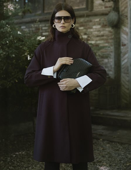 Stand Collar Raglan Sleeve Coat Dark Burgundy