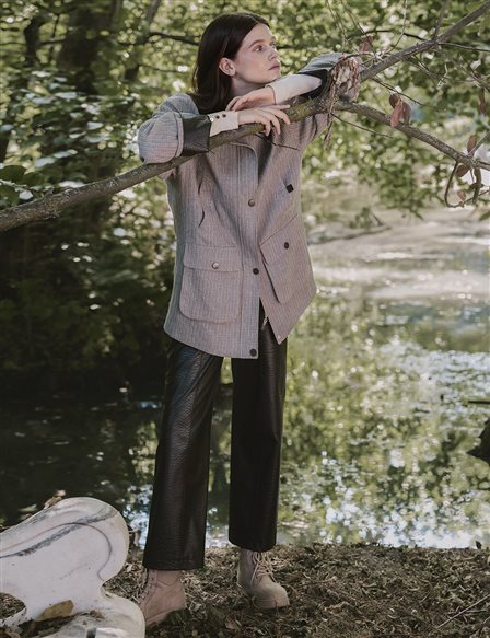 Çima Dikişli Suni Deri Pantolon Koyu Kahve