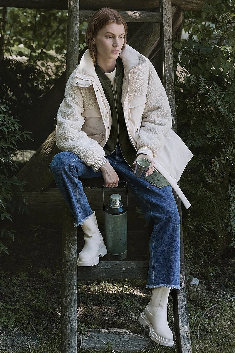 Pocket-Detail Plush Coat Cream 
