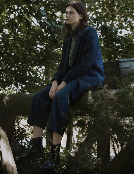 Denim Garnili Blazer Ceket Koyu Lacivert