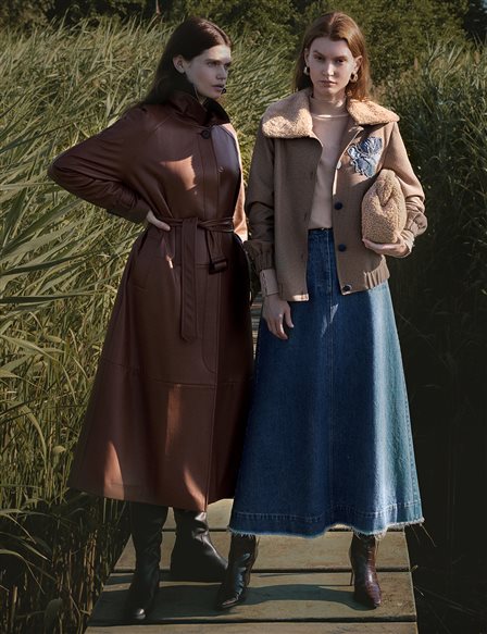 Kürk Yaka Kaz Ayağı Desen Ceket Bordo 