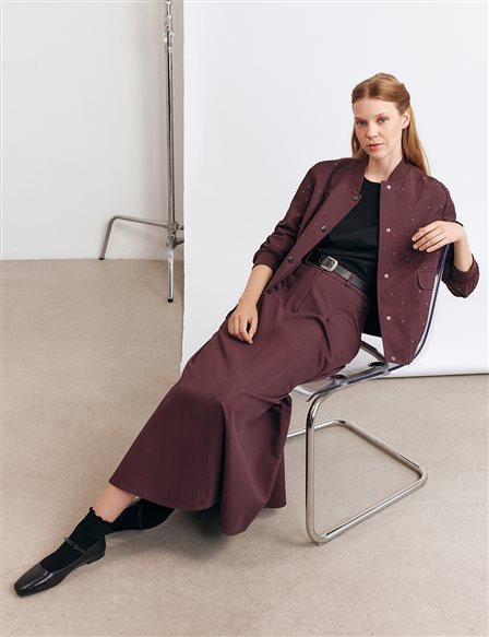 Hotfix Baskılı Etekli Takım Koyu Bordo