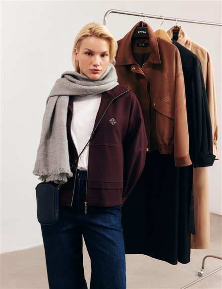 Dikiş Detaylı Kısa Ceket Koyu Bordo 