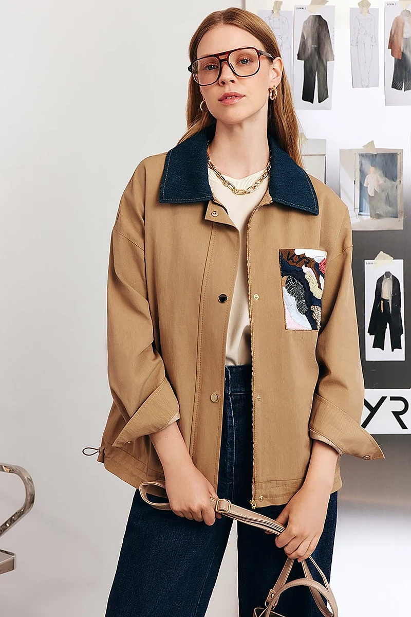 Embroidered Short Jacket – Beige