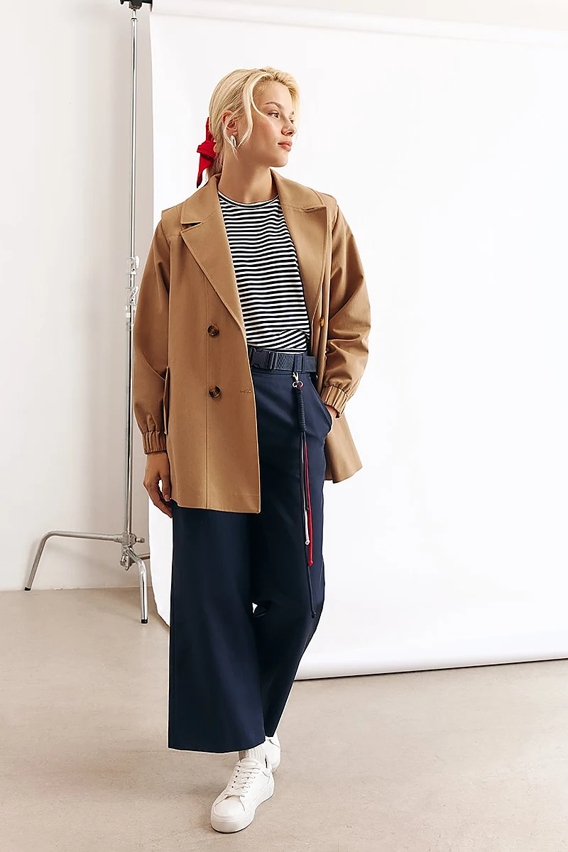 Wide-Leg Trousers with Belt Accessory Detail in Navy Blue