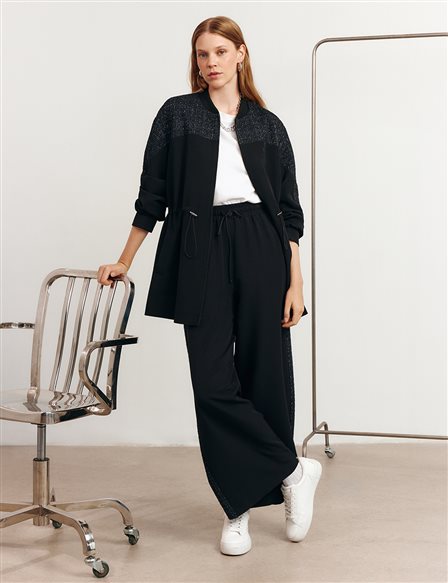 Elastic Waist Relaxed-Fit Two-Piece Set – Black 