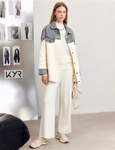 Bağcık Detaylı Triko Pantolon Krem 