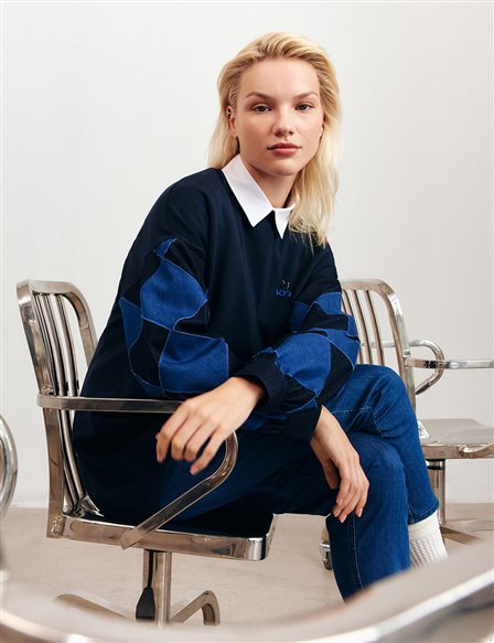 Denim Garnili Sweatshirt Koyu Lacivert 