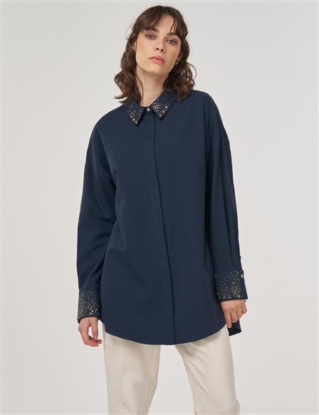 100% Cotton Hotfix Printed Tunic – Dark Navy 