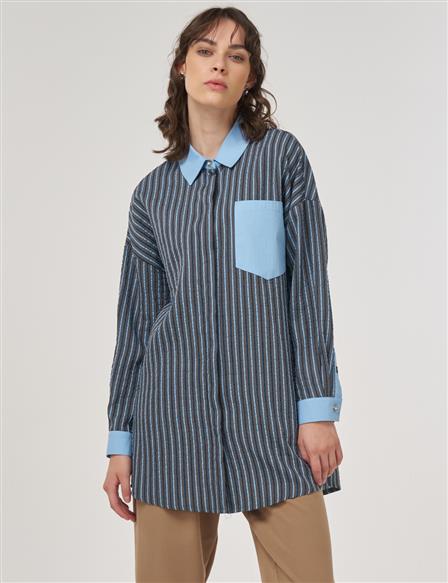 Fabric-Trimed Viscose Tunic – Dusty Gray 