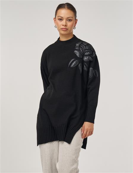Appliqué Knit Tunic Black