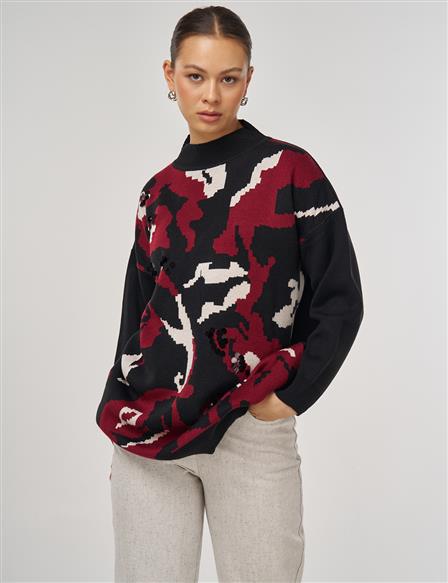Abstract Pattern Knit Tunic – Black 