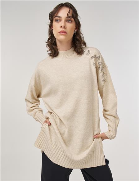Stone-Embellished Knit Tunic Stone