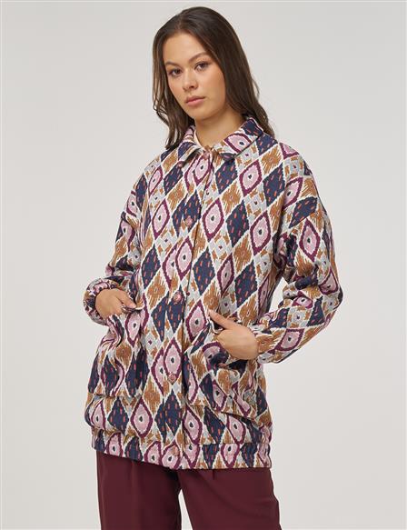 Geometrik Desen Bomber Ceket Lacivert 