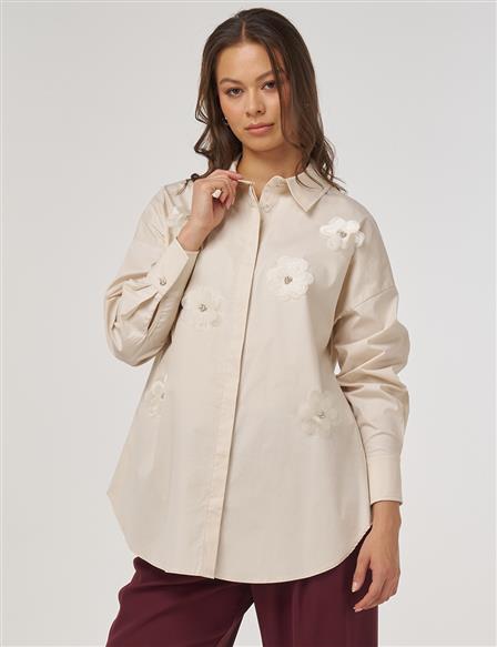 Floral Embroidered Cotton Tunic Cream
