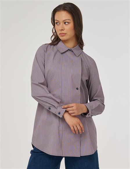 Stitch-Detail Cotton Tunic – Navy Blue 
