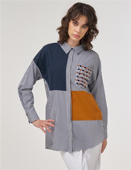 Sequin-Detail Cotton Tunic – Navy Blue