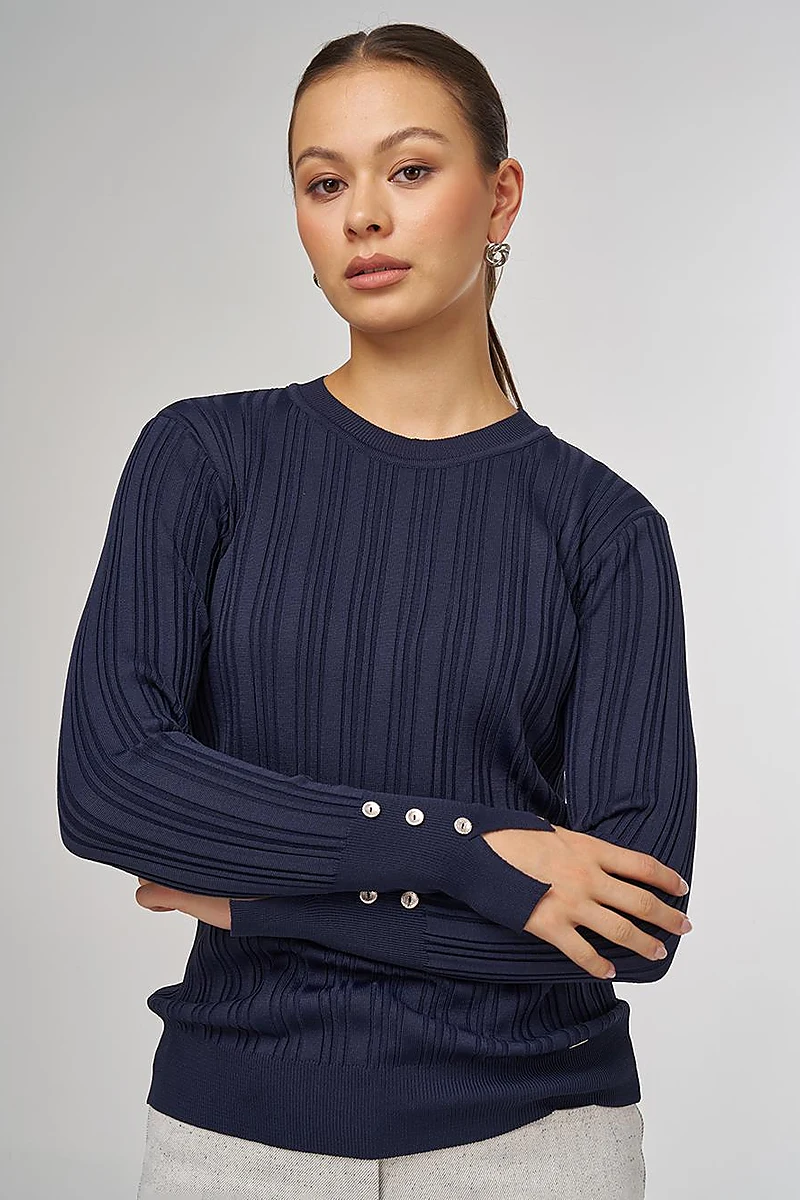 Accessory Buttoned Knit Sweater Navy