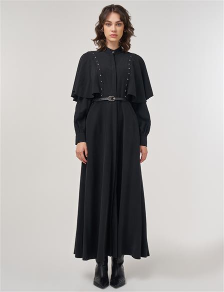 Belted Maxi Rayon Dress Black
