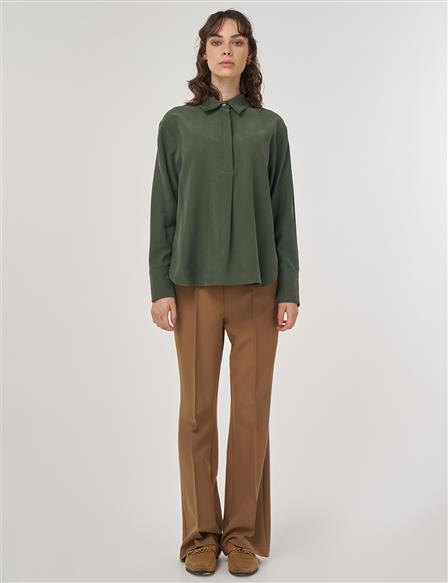 Hidden Placket Rayon Blouse in Forest Green