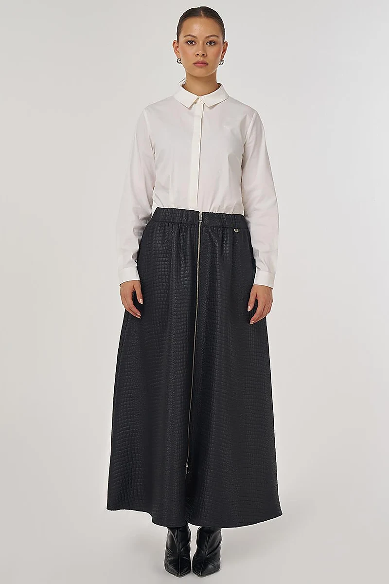 Zippered Faux Leather Skirt Black