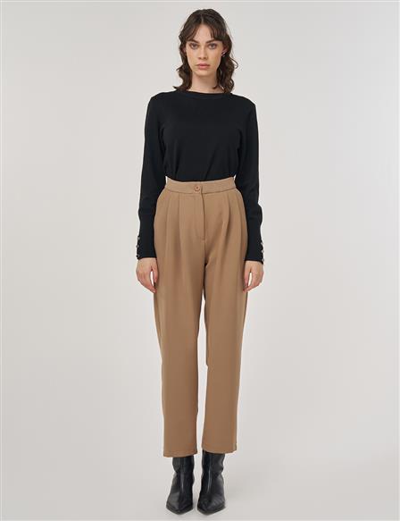 Double-Pleated Pants – Dark Taupe
