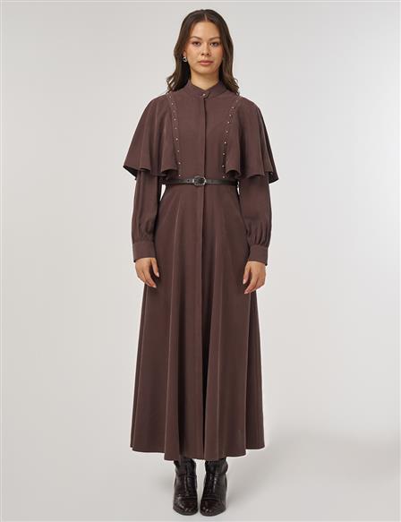Belted Maxi Rayon Dress Dark Brown