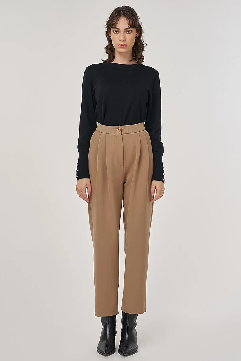 Double-Pleated Trousers in Dark Taupe