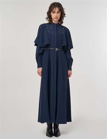 Belted Maxi Rayon Dress Dark Navy
