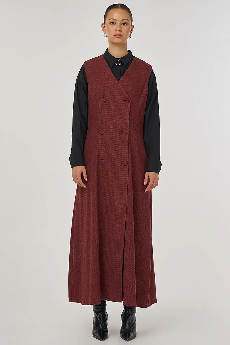 Wrap-Over Viscose Pinafore Dress Chestnut 
