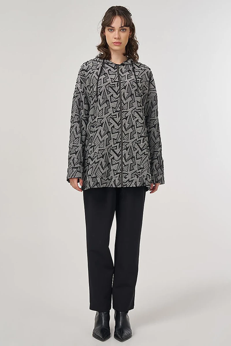Abstract Pattern Viscose Jacket Black