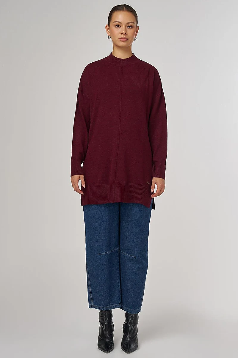 Stitched Detail Knit Tunic Burgundy