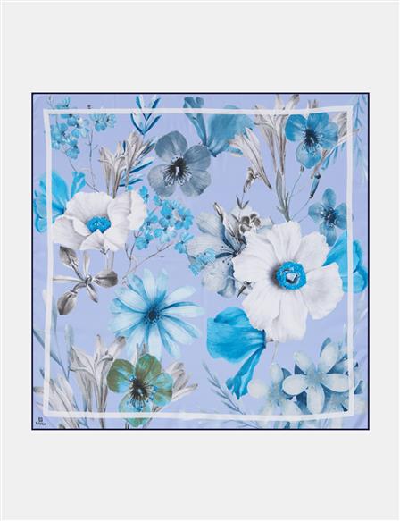 Floral Desenli Eşarp Mavi
