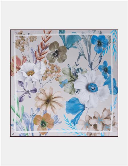 Floral Desenli Eşarp Gri