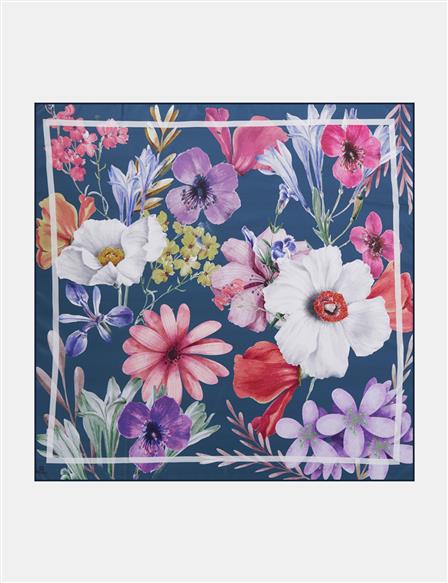 Floral Desenli Eşarp İndigo