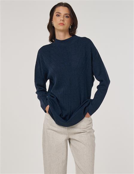 Stitched Knit Tunic in Navy Blue