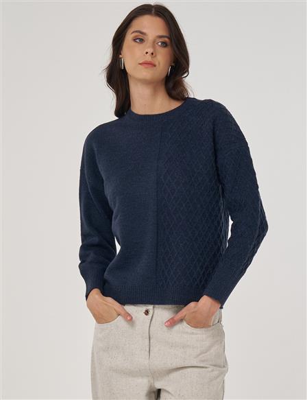 Knitted Knit Sweater in Navy Blue