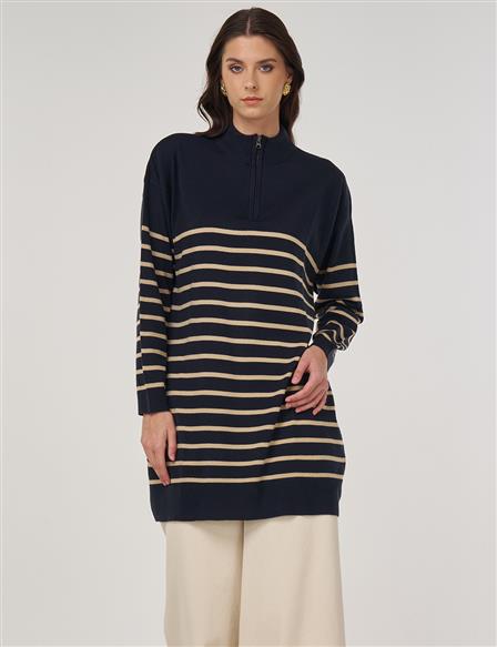 Striped Knit Tunic in Navy and Stone