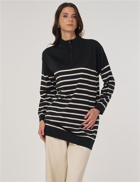 Striped Knit Tunic in Black and Optic White