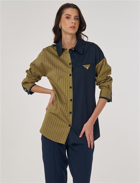 Color Blocked Cotton Tunic in Mustard