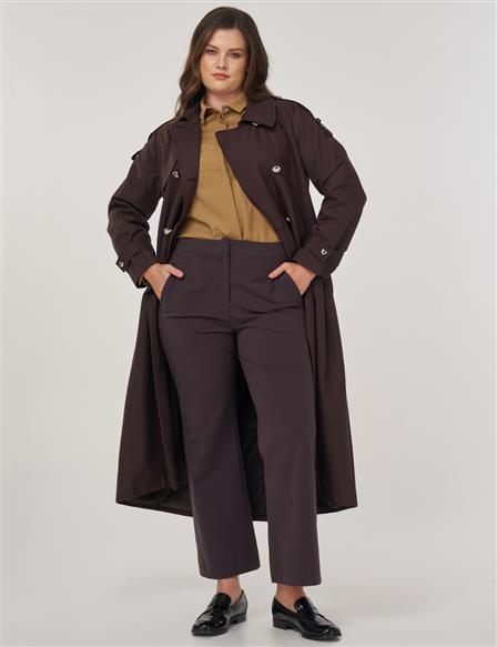 Notched Collar Trench Coat Dark Brown