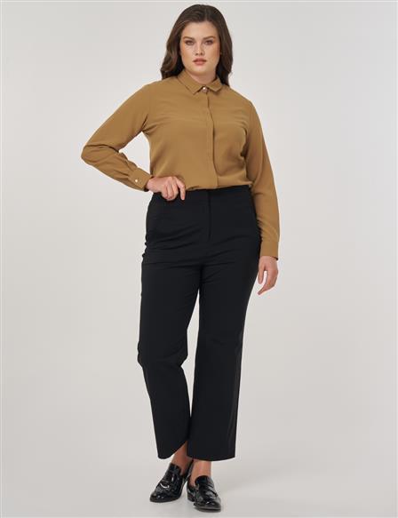High-Waist Fabric Pants Black 