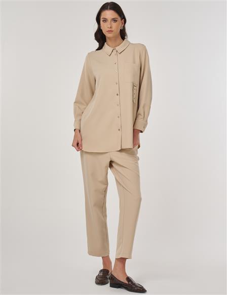 Two-Piece Suit with Metal Detail in Stone