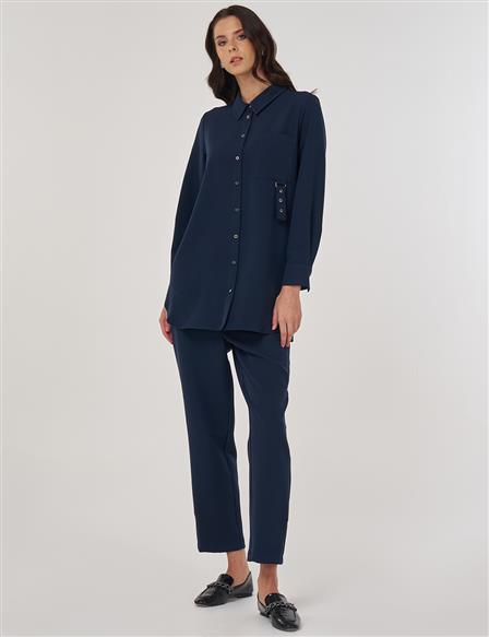 Two-Piece Suit with Metal Detail in Dark Navy