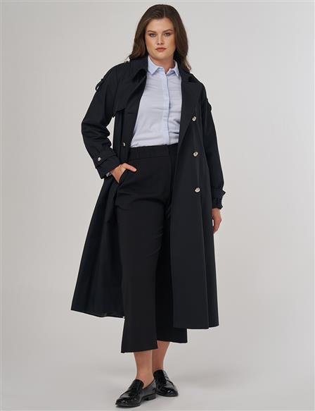 Notched Collar Trench Coat Black