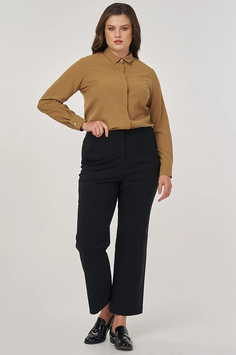 High-Waist Fabric Pants Black 