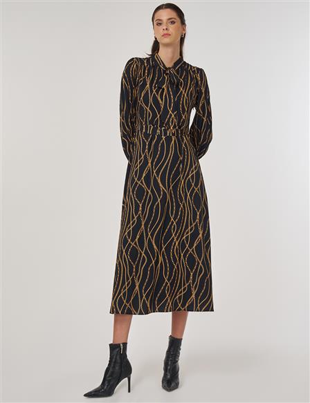 Chain Pattern Chic Dress in Black