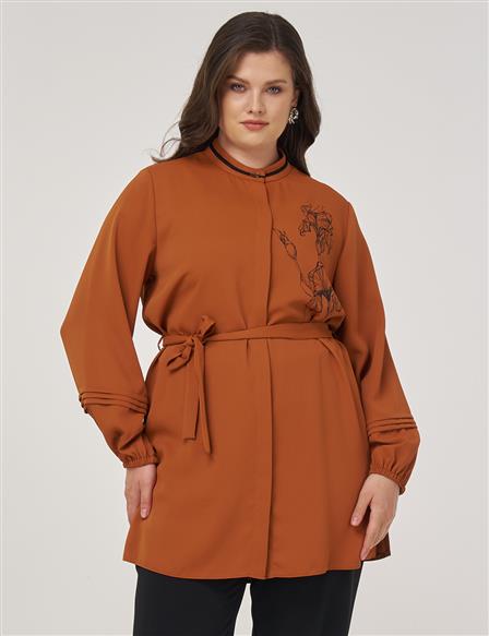 Ribbed Tunic in Brick Red