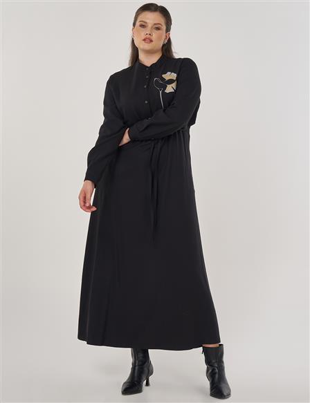 Floral Print Viscose Dress in Black